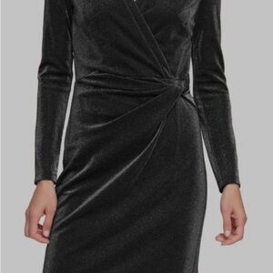 Tommy Hilfiger Black/Silver Shimmering Metallic Faux Wrap Dress